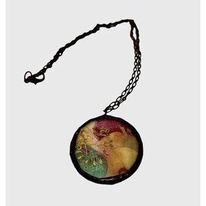 Vintage Handmade Embroidered Framed Quilt Piece Scrap Necklace Unusual Rare